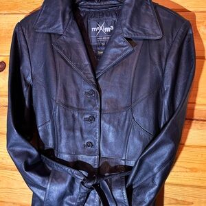 1985! Women’s Leather Jacket with Zip Out Thinsulate Lining & Belted Waist